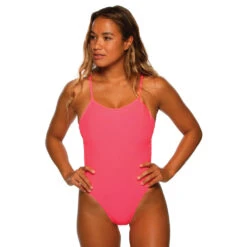 Jolyn Jackson Solid Onesie -Speedo Shop JACKSON4 HOT PINK FRONT